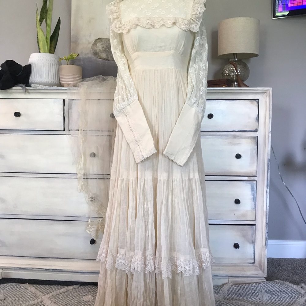 Gunne Sax High Collar Cottagecore Dress 11 - Picture 10 of 10